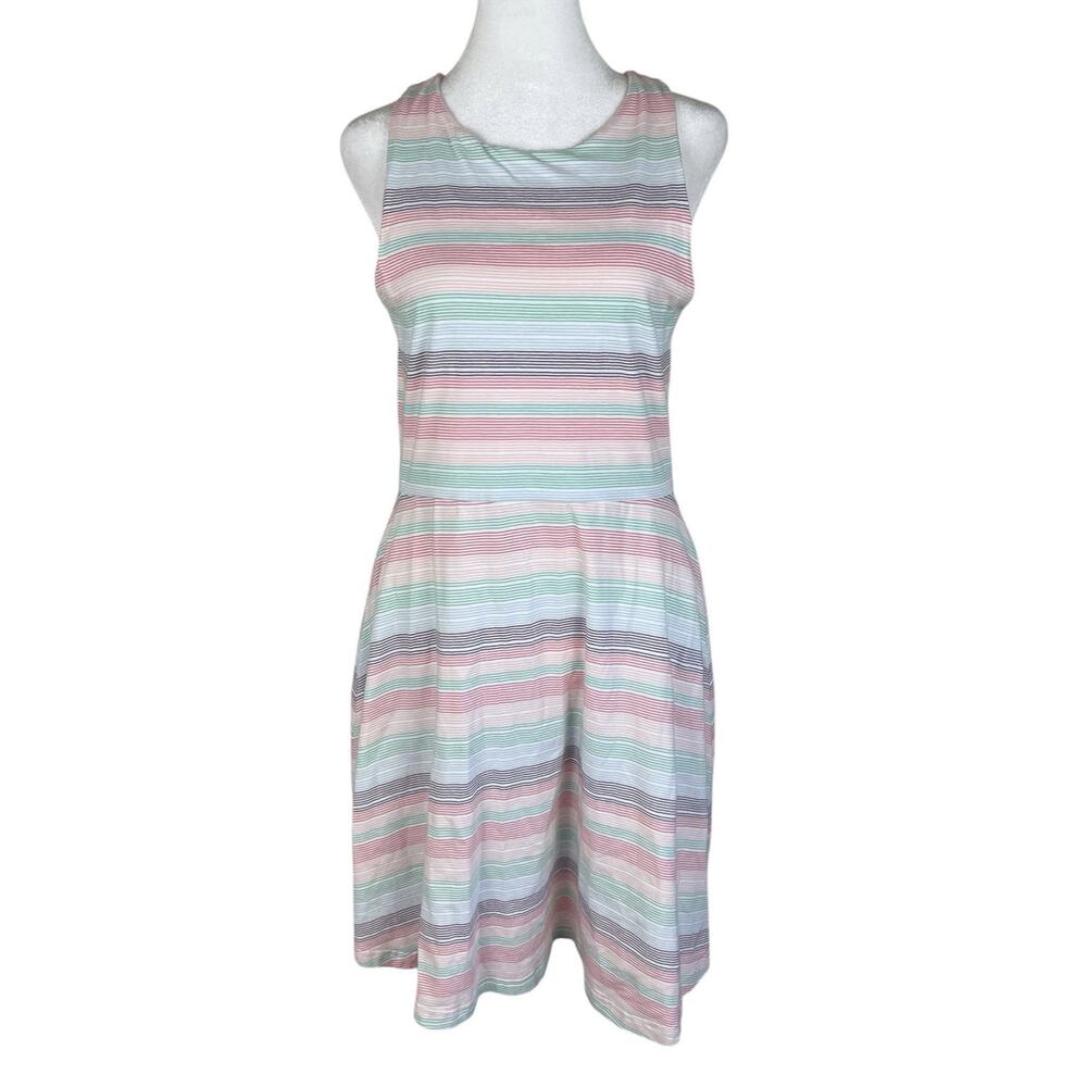 Pact Pastel Stripe Sleeveless Knit Dress Coastal Casual Beach Size Medium - Picture 2 of 6